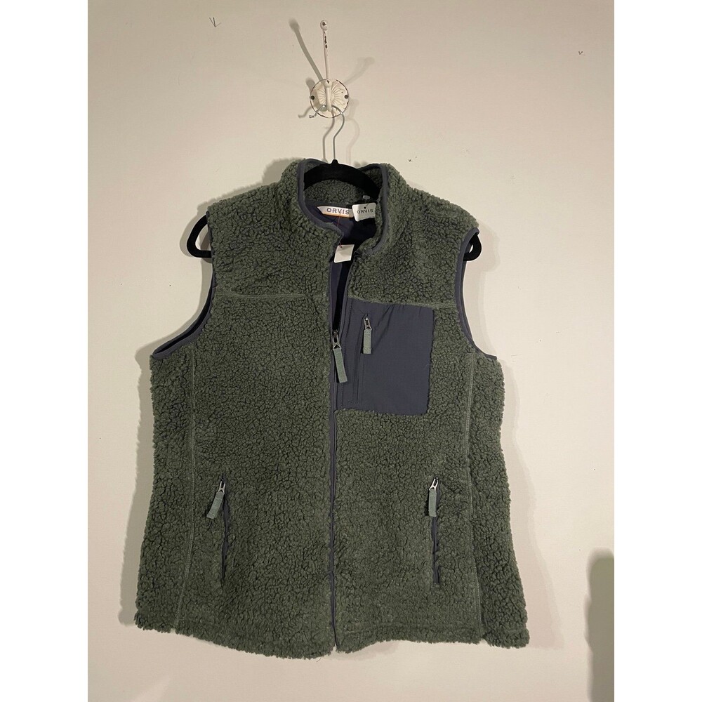 Orvis Sherpa Fleece Vest Mens L Olive Green  Full Zip, New